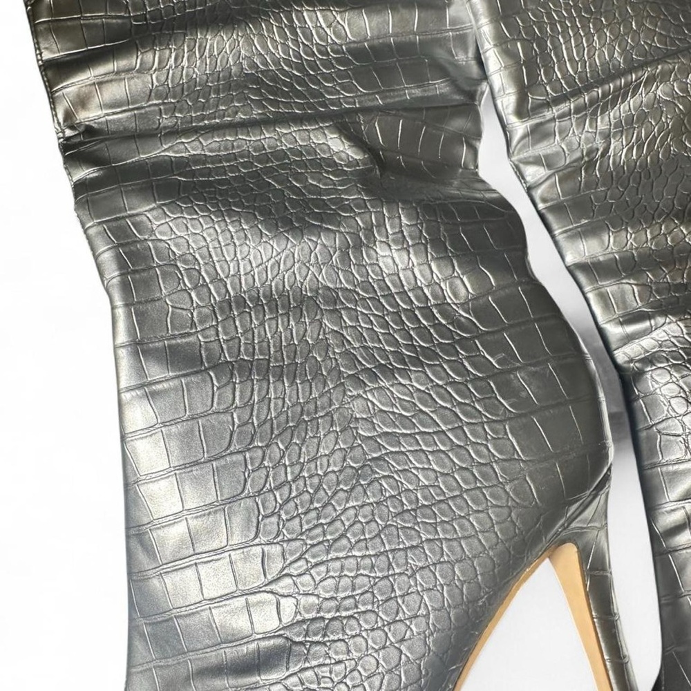 Silver Croc-Embossed Heeled Boots - Picture 5 of 7